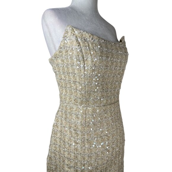 Line & Dot Pearl Sequin Dress in Ivory X-Large New Womens Strapless Mini - Picture 9 of 13